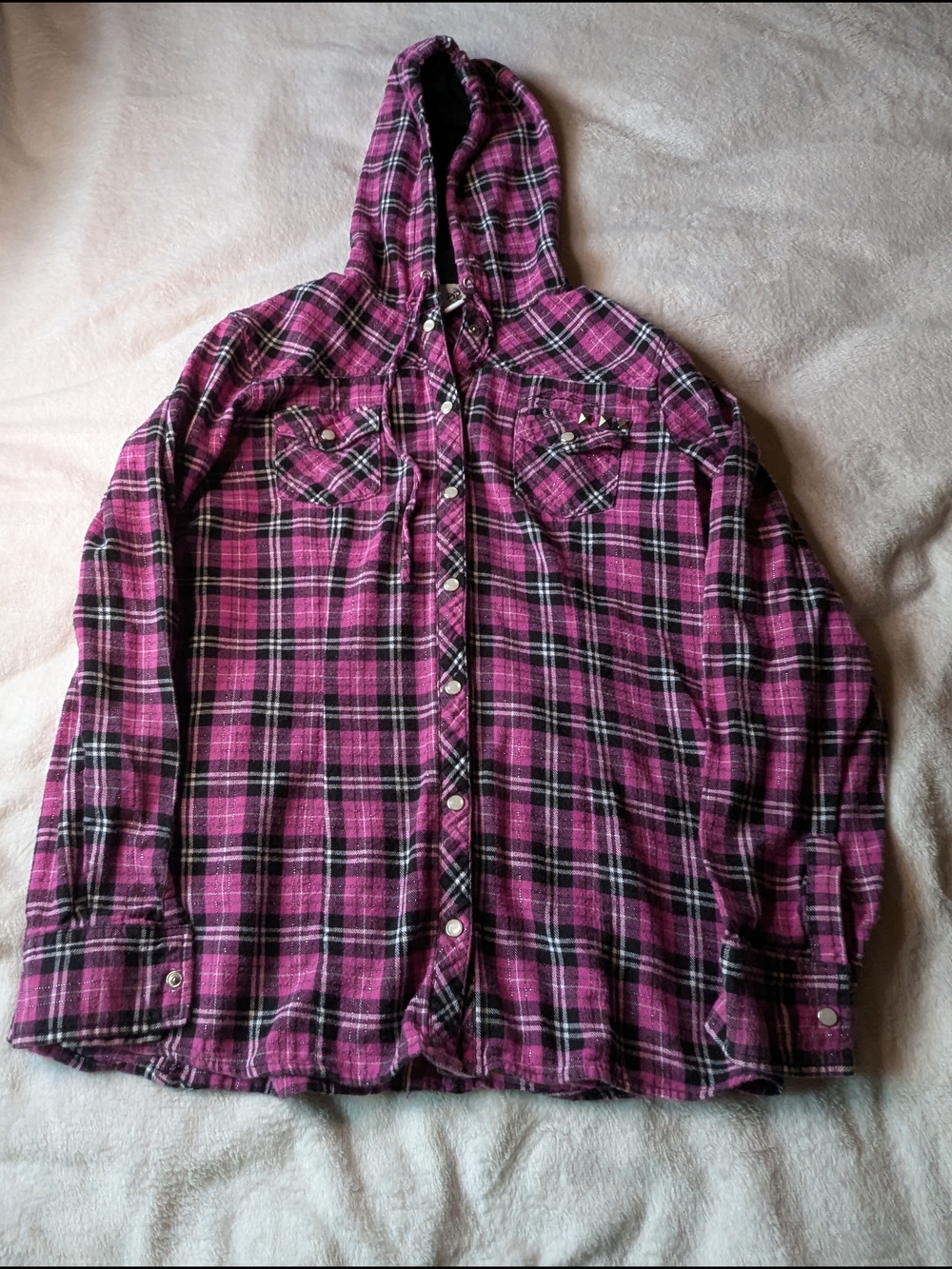 Legendary Whitetails Pink and Black Plaid Hooded Flannel